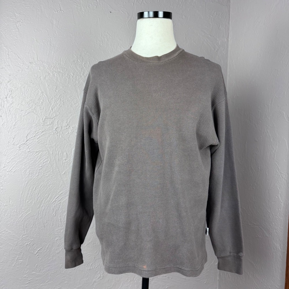 Vintage 90s Pro 5 Mens Large Waffle Knit Super Heavy Thermal Shirt Grey /mocha